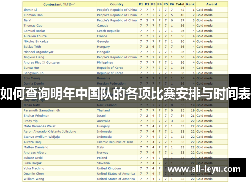 如何查询明年中国队的各项比赛安排与时间表 如何查询明年中国队的各项比赛安排与时间表