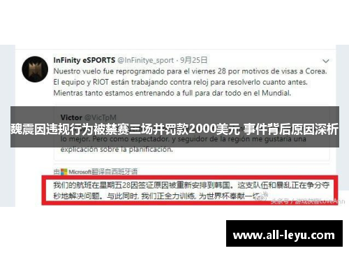 魏震因违规行为被禁赛三场并罚款2000美元 事件背后原因深析