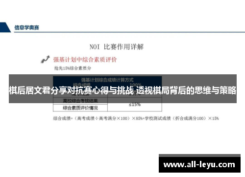 棋后居文君分享对抗赛心得与挑战 透视棋局背后的思维与策略